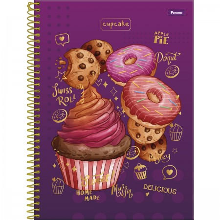 Caderno Universitario 10 Mat Capa Dura Cupcake 160fl Foroni