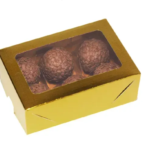 Caixa Laminada Com Visor Para 6 Doces Ouro Ideia Un