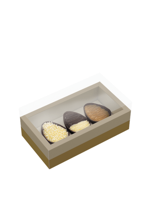 Caixa Degustacao Para 3 Ovos Pascoa Ouro Esencial Ideia