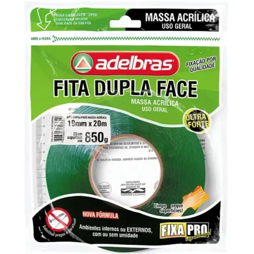 Fita Dupla Face 19mm X 20m Massa Adesiva Fixa Pro Adelbras