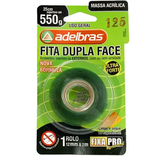 Fita Dupla Face 12mmx2m Massa Adesiva Fixa Pro Adelbras