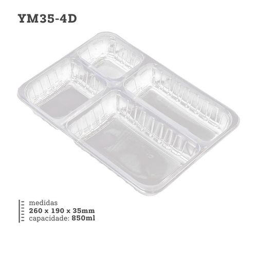 Pote Tampa Retangular 4 Divisorias Ym35 850ml Ymbale 10un