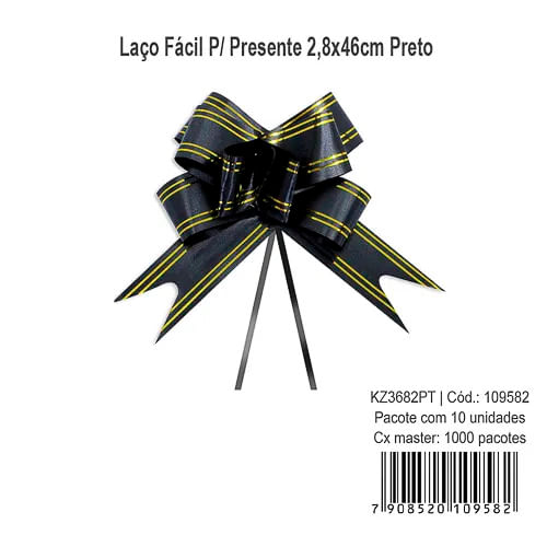 Laco Facil 2,8x46cm Preto C/10 Kaz Kz3682pt
