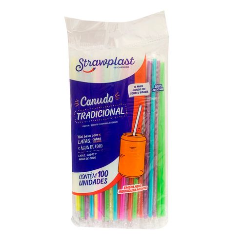 Canudo Tradricional Sache 5mm Colorido C/100 Unidades Strawplast