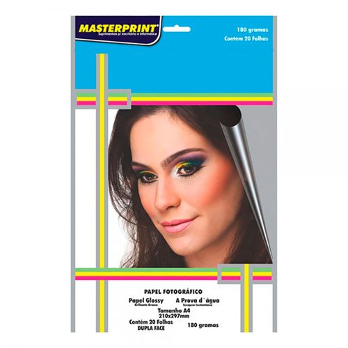 Papel Fotografico Glossy Tamanho A4 Dupla Face 180g Masterprint C/20fl
