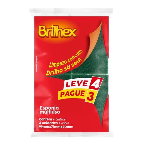 Esponja Multiuso, Amarelo/verde, 9.9 X 7.1 X 2cm, 4 Unidades, Brilhex