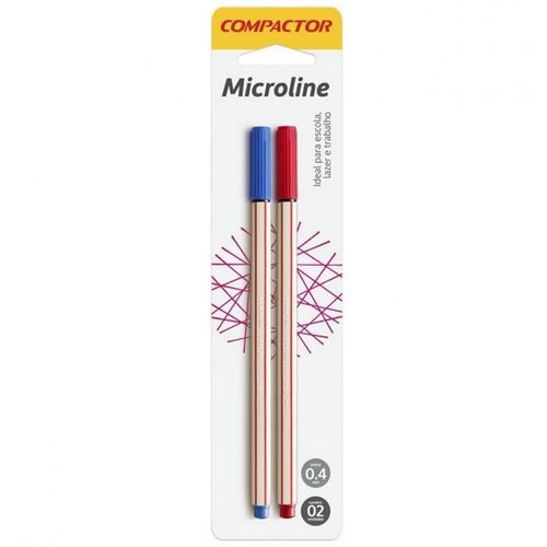 Caneta Microline 0,4mm Azul/vermelho Compactor Blister C/2