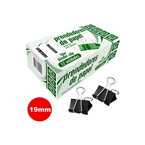 Prendedor de Papel 19mm Aco Preto C/12 Unidades - Acc