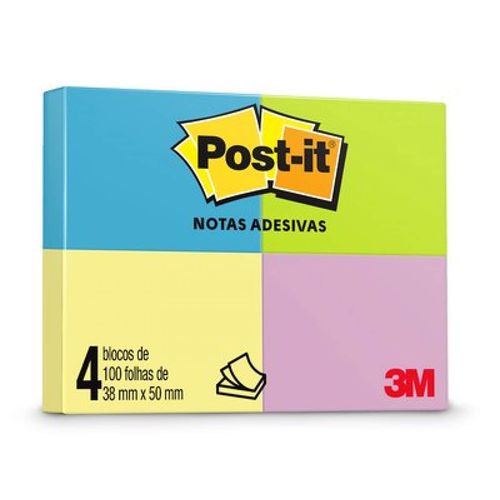 Bloco Post It Neon 38x50 Com 4 Cores 100 Folhas 3m