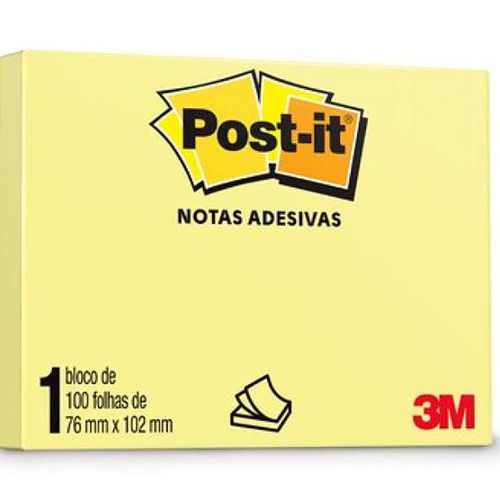 Bloco Adesivo Post It Pequeno 100 Folhas 76x102mm Amarelo - 3m