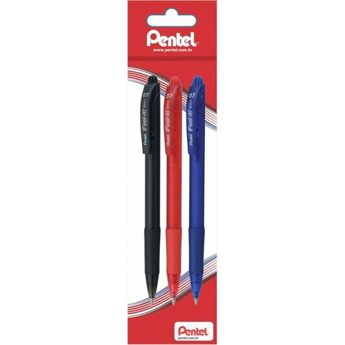 Caneta Esfe Ret Feel It 0.7 Azul/preta/vermelha Blister Pentel