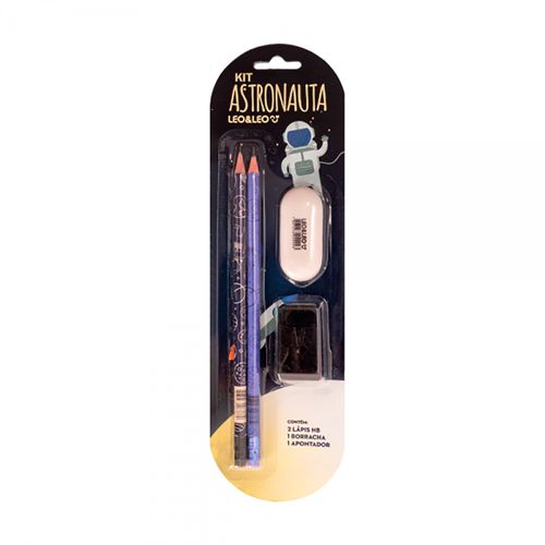 Kit Astronauta Lapis  Apontador  Borracha - Blister - Leoleo