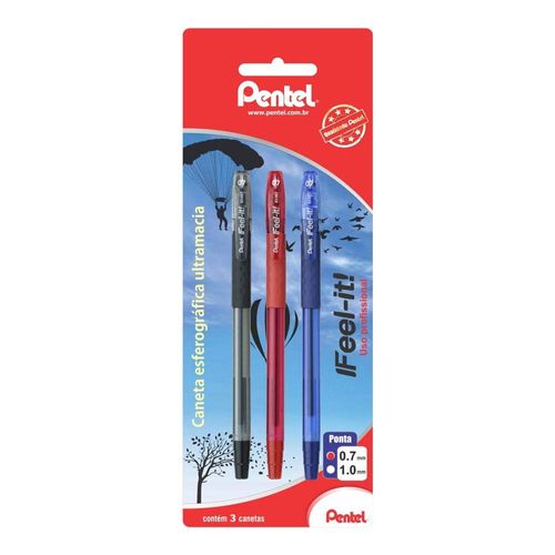 Caneta Esferografica Feel It Preto/vermelho/azul 0,7 Blister Pentel