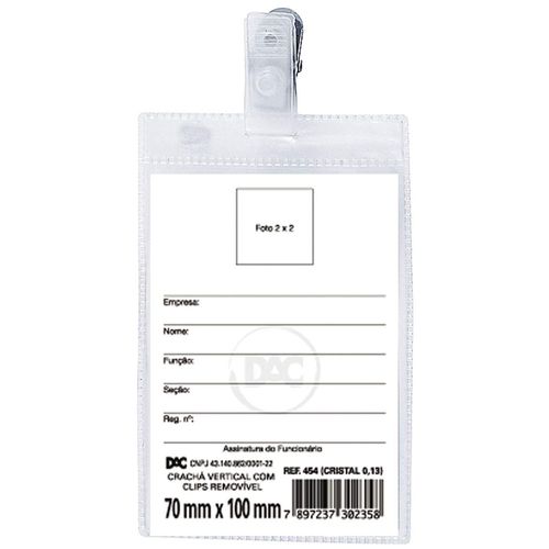 Cracha Vertical Com Presilha Removivel 7 X 10 Cm - Dac