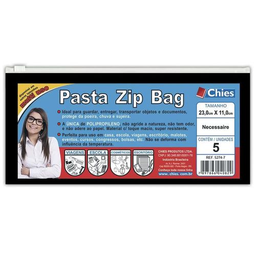 Pasta Zip Bag Necessarie 23x11cm Preta Chies