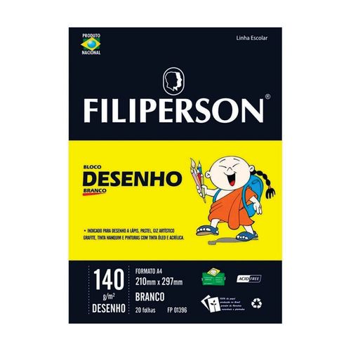 Bloco A4 Escolar Branco 140gr C/20fl Filiperson