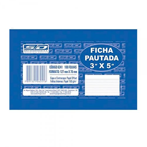 Ficha Pautada 3x5 N1 Com 100 Folhas - Sao Domingos